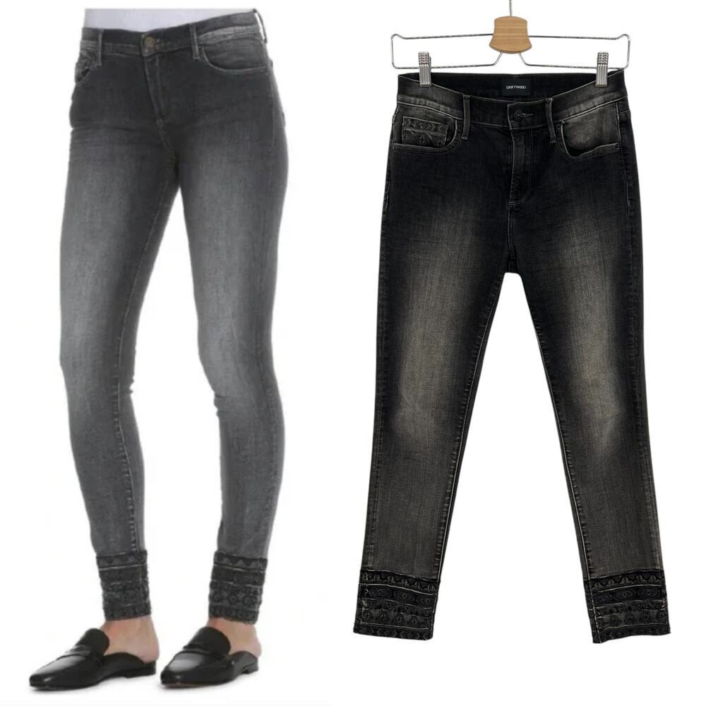 Driftwood Jackie Embroidered Skinny Jeans in Dark Grey Washed Black Size 26‎